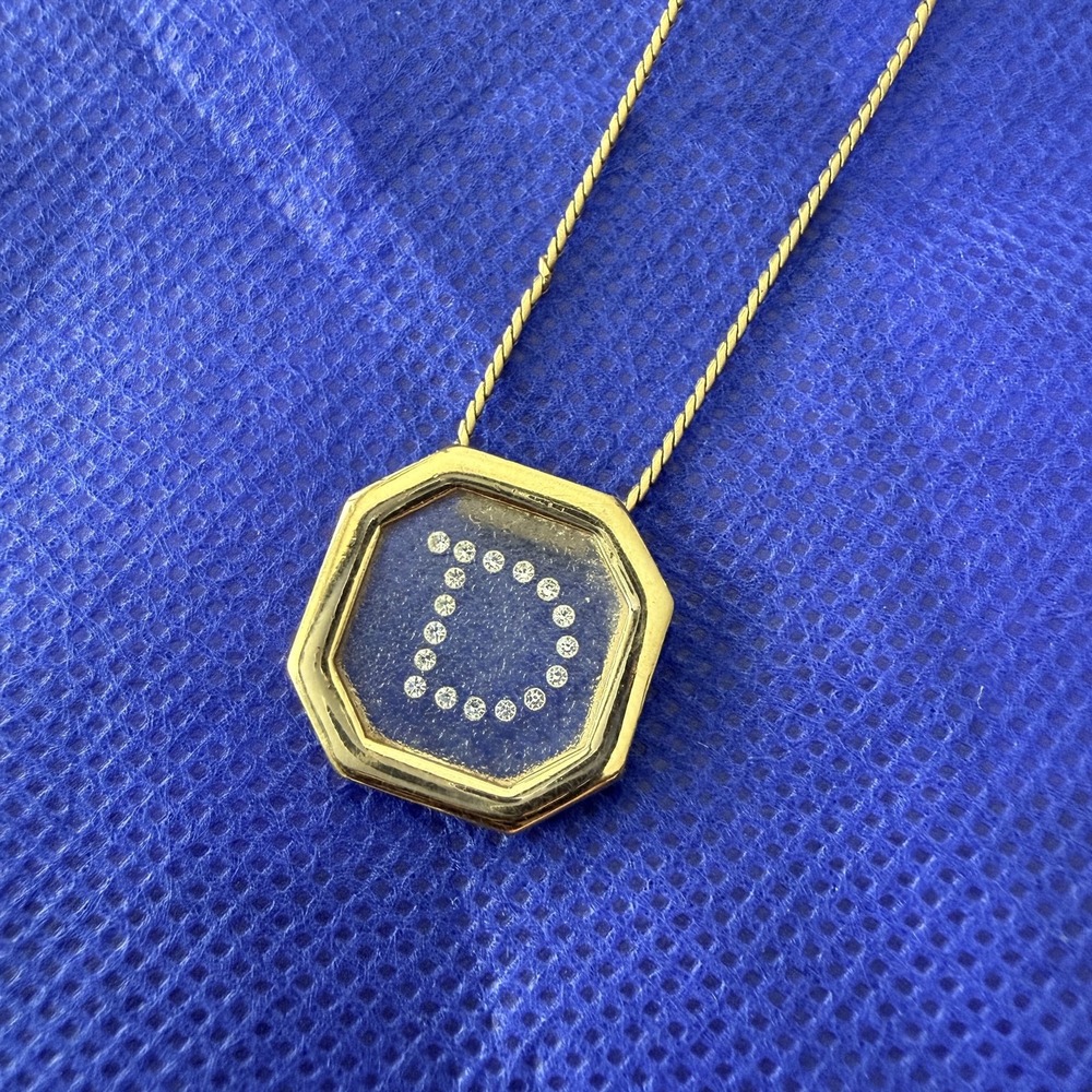 VTG Avon Gold Tone Initial D Octagon Pendant Necklace Crystal Rhinestone Letter
